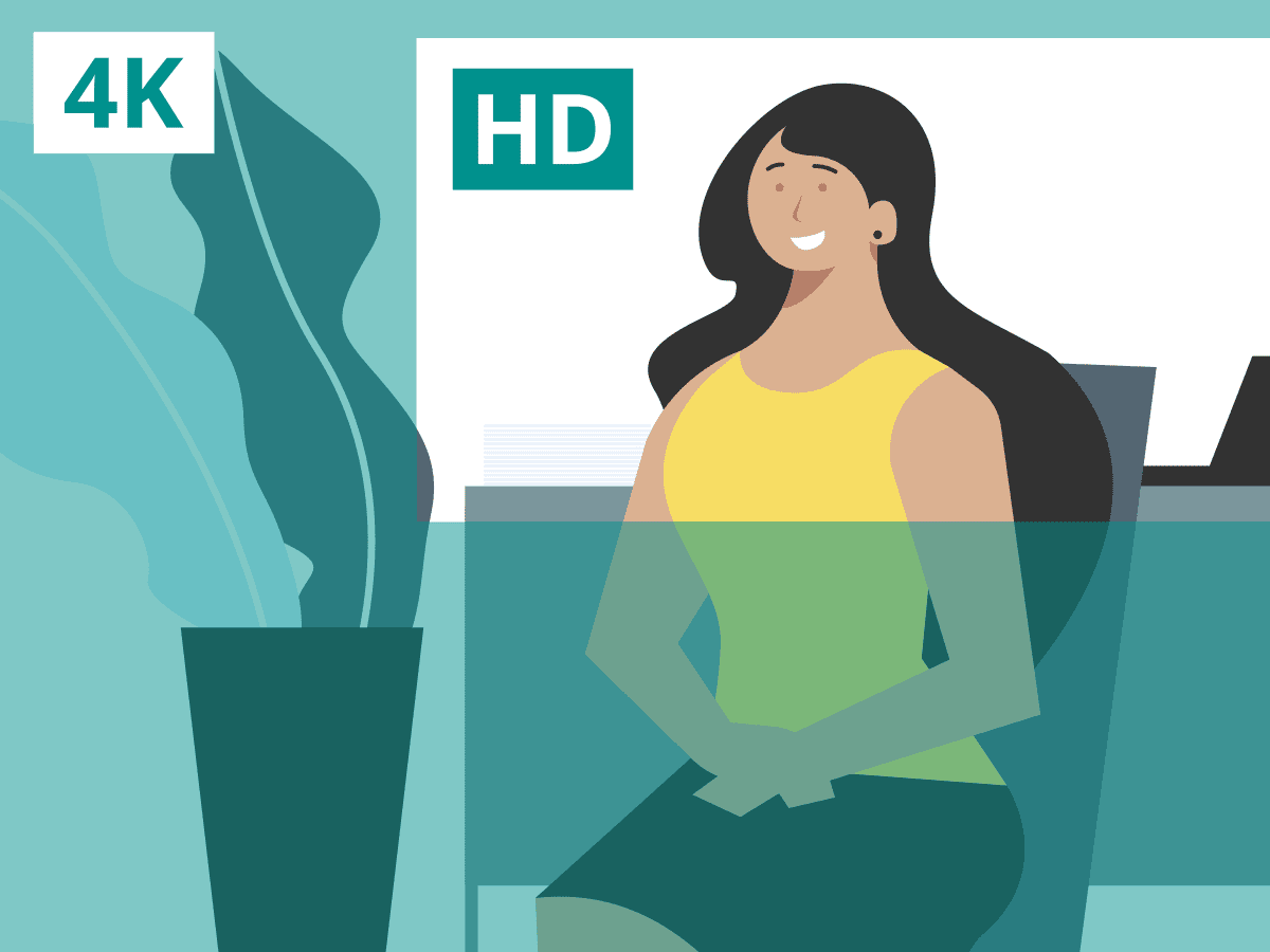 Illustration of smiling woman with 4K HD labels