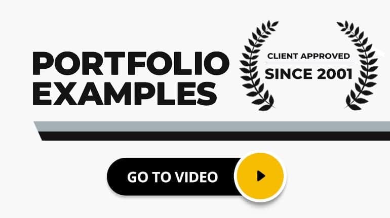 portfolio examples on a video playback graphic