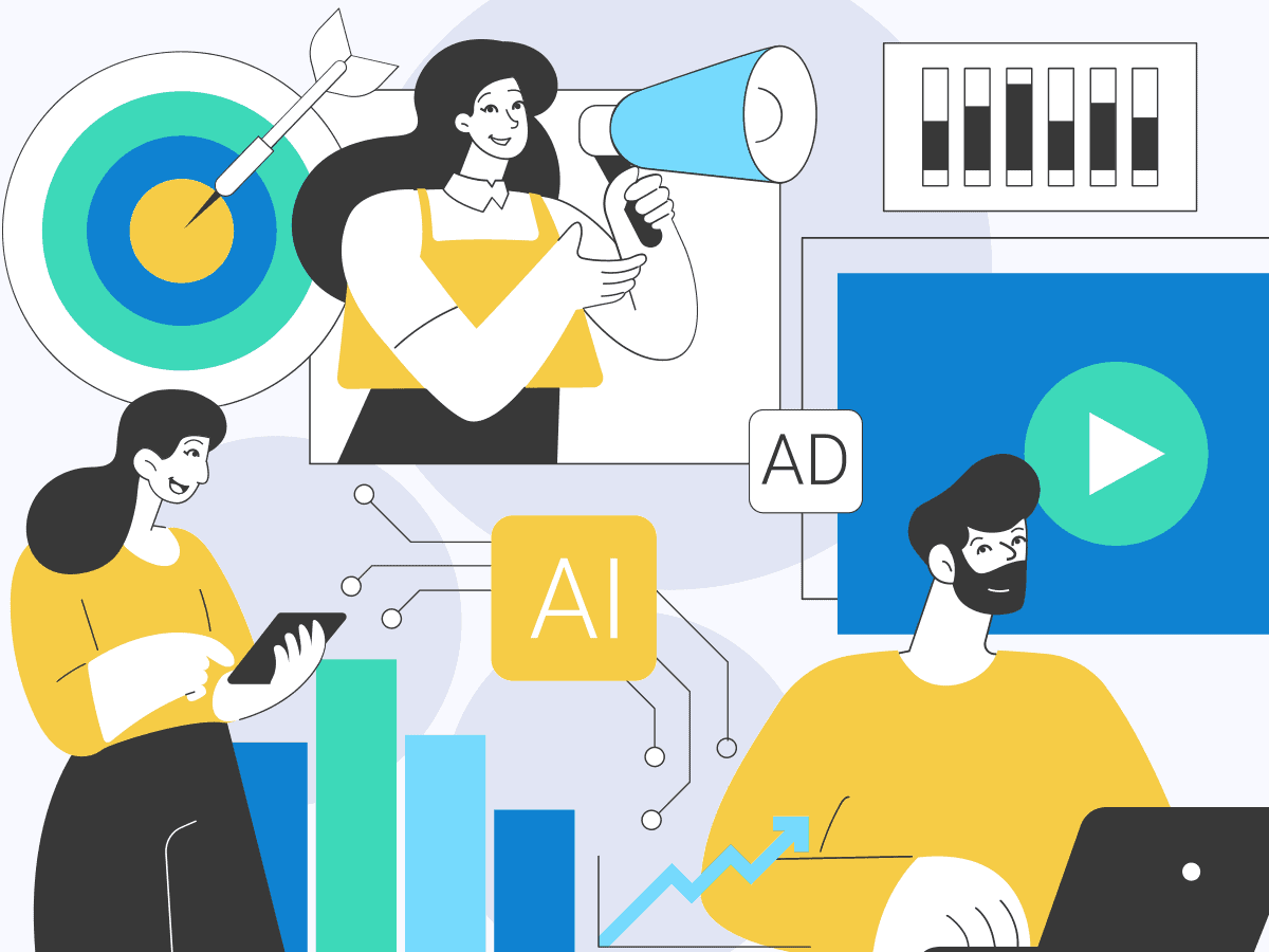 Digital marketing team using AI and analytics