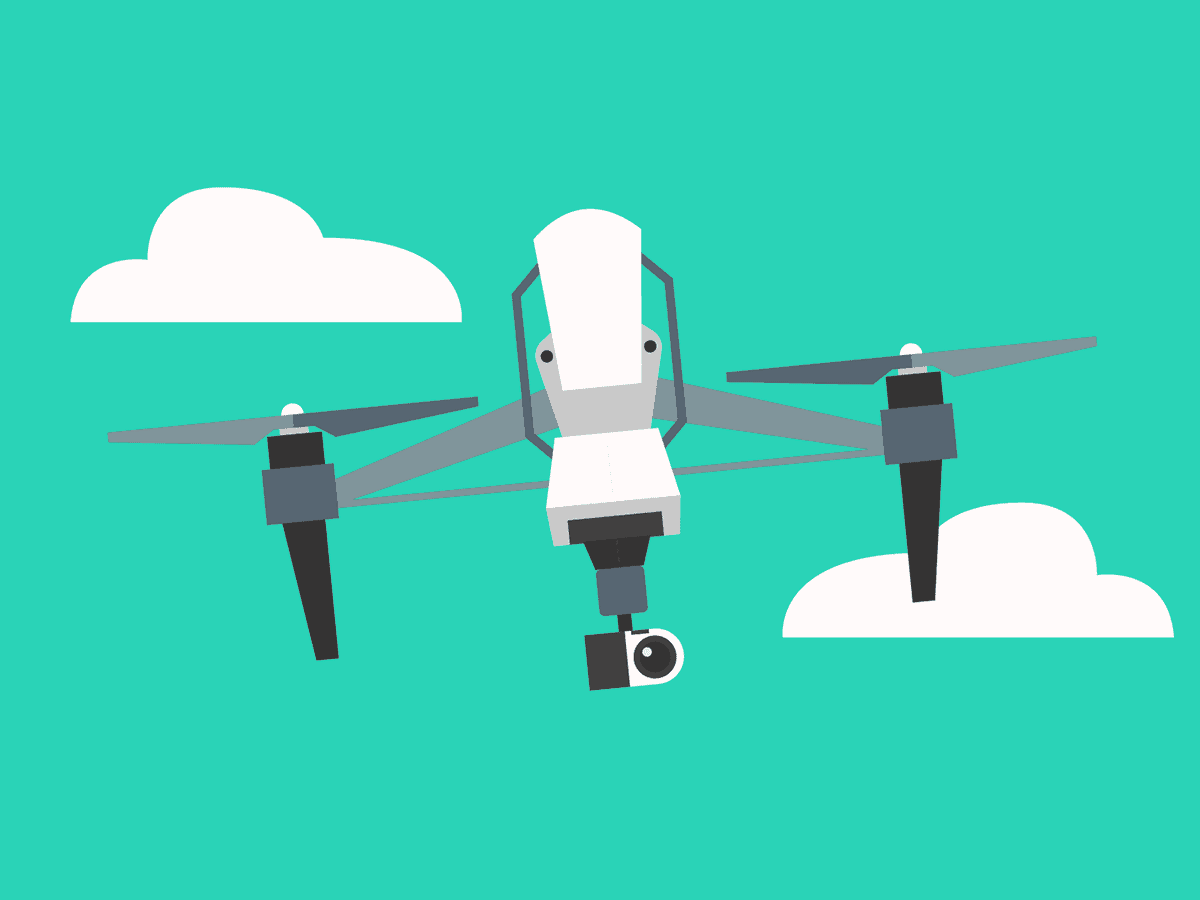 Quadcopter drone flying with camera in sky